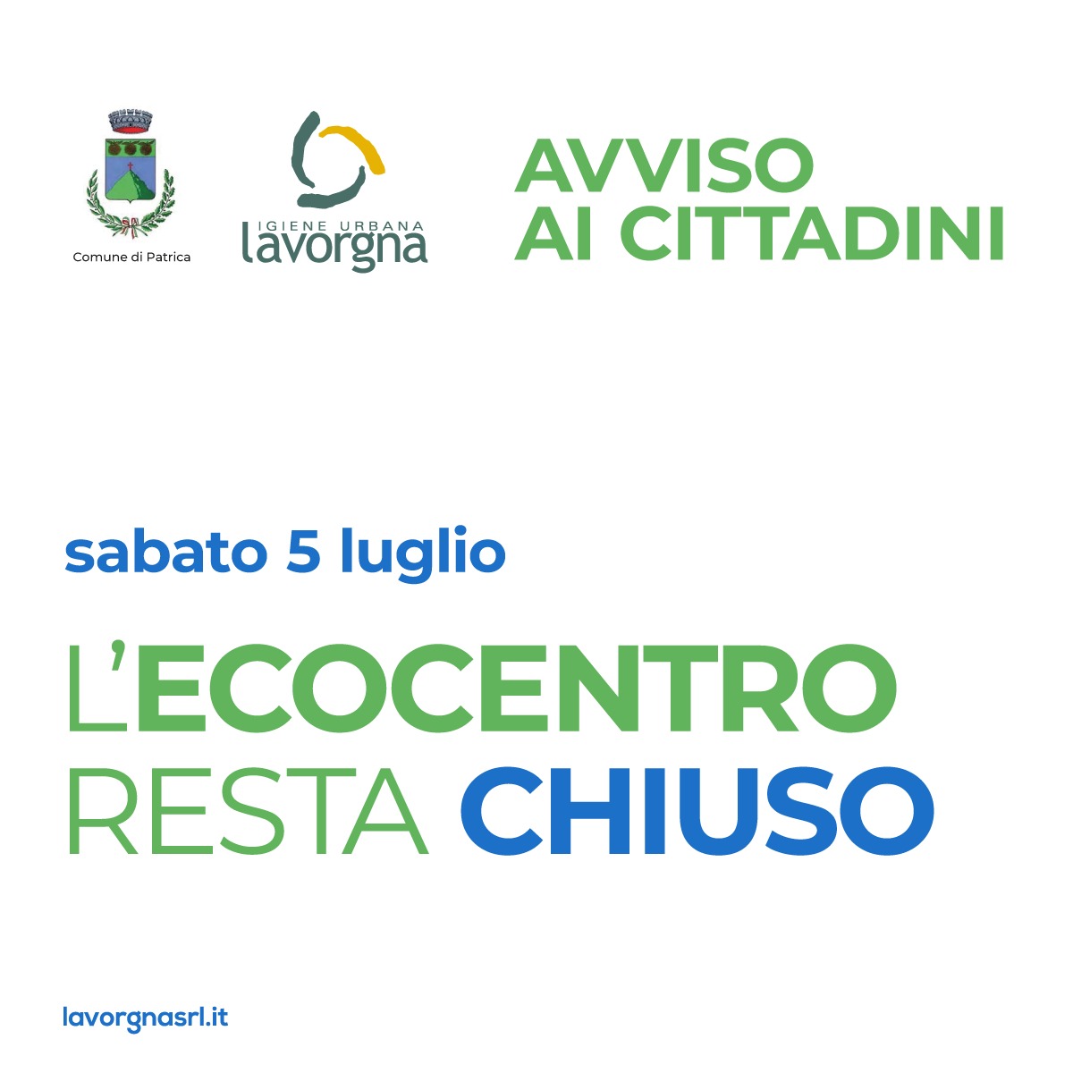 Chiusura ecocentro sabato 5 luglio 2025